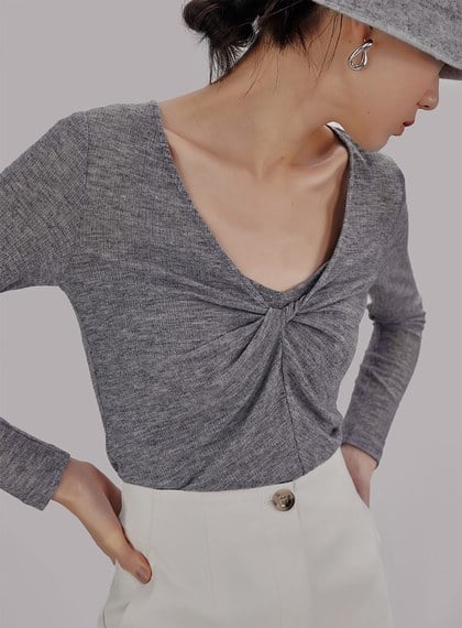 氣質扭結V領長袖上衣